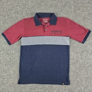 Kenneth Cole Youth Boys Polo Shirt Size 14/16 Red Blue White Stripe